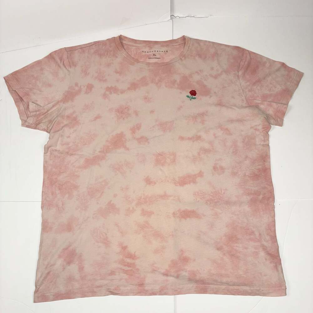 Aeropostale Men Pink Tie Dye Rose Embroidered T-Shirt XL